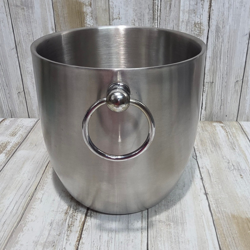 Oggi Stainless Steel Ice Bucket Double Walled Insulated Wine Chiller Silver Ring
